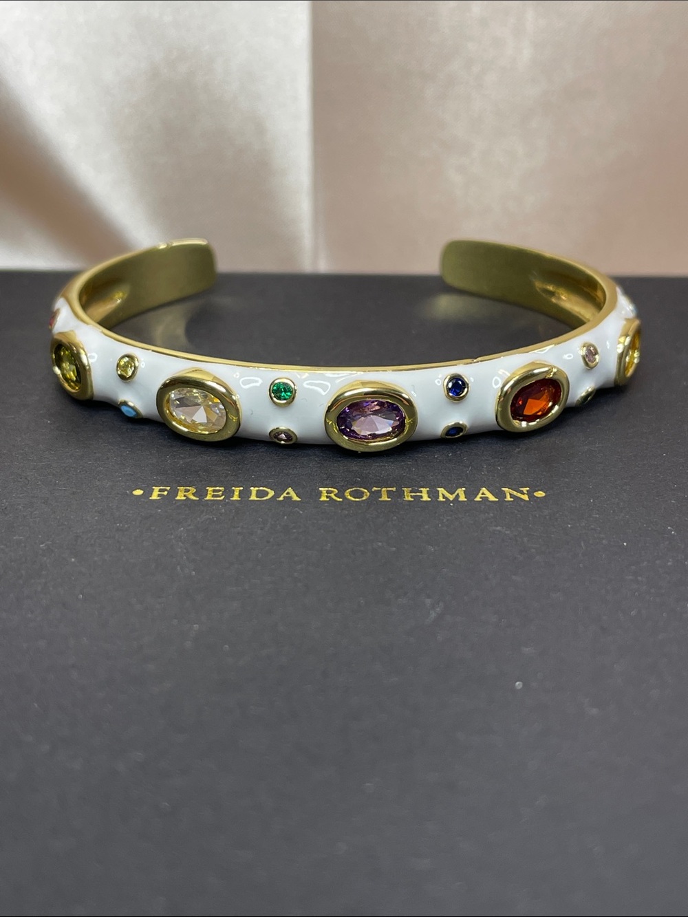 Freida Rothman VAULT White Enamel Multi-Gemstone Cuff Bracelet - NWT $125 MSRP